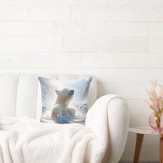北極海でホッキョクグマがぶつかり合う クッション (ソファ)