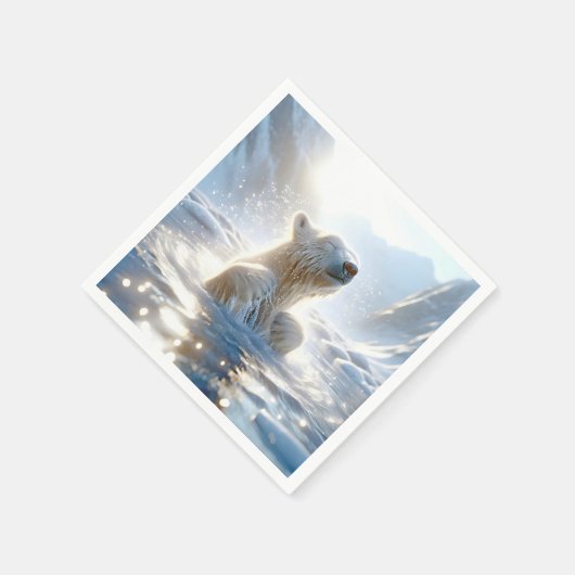北極海でホッキョクグマがぶつかり合う スタンダードカクテルナプキン (角)