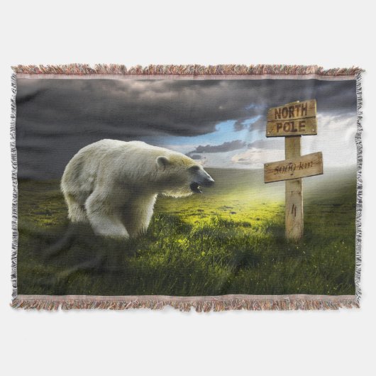 北極熊が北極の木製の看板を見ている スローブランケット (正面)