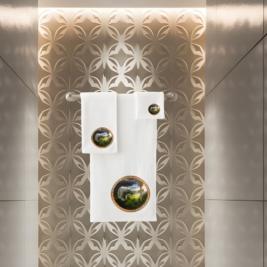 北極熊が北極の木製の看板を見ている バスタオルセット