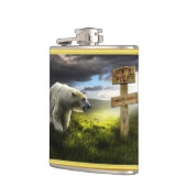 北極熊が北極の木製の看板を見ている フラスク (左)