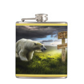 北極熊が北極の木製の看板を見ている フラスク (正面)