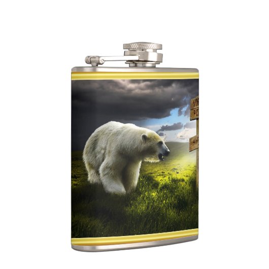 北極熊が北極の木製の看板を見ている フラスク (右)