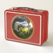 北極熊が北極の木製の看板を見ている メタルランチボックス (裏面)