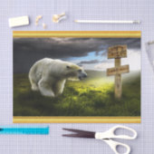 北極熊が北極の木製の看板を見ている 薄葉紙 (クラフト)