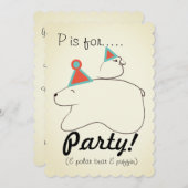 北極熊とプフィンの誕生日パーティーの招待 招待状 (正面/裏面)