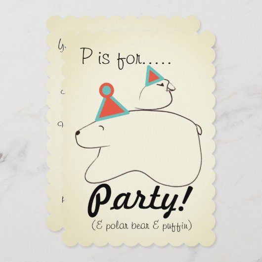 北極熊とプフィンの誕生日パーティーの招待 招待状 (正面/裏面)