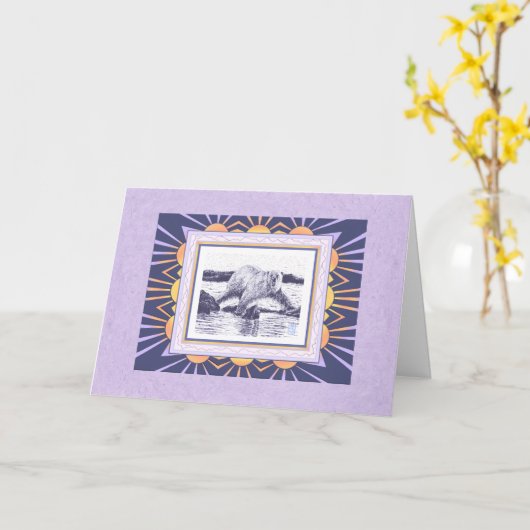 北極熊と北極太陽の挨拶空白の文 カード (黄色い花)