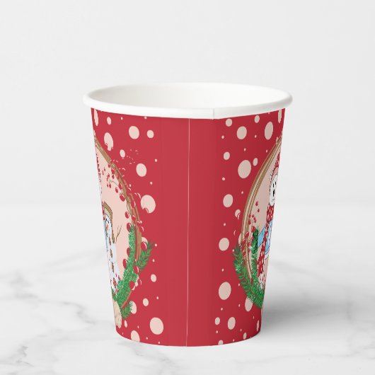 北極熊と雪だるま赤とピンクのクリスマス 紙コップ (右)