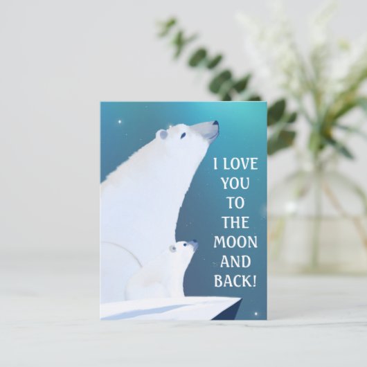 北極熊の愛が北光の冬 ポストカード (スタンド正面)