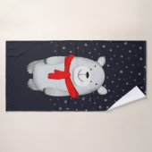 北極熊ネイビー雪の冬 バスタオル (バスタオル)