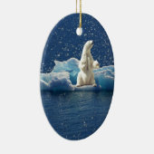 北極熊救北極星氷にスローガンを追加 セラミックオーナメント (右)