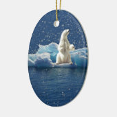 北極熊救北極星氷にスローガンを追加 セラミックオーナメント (左)