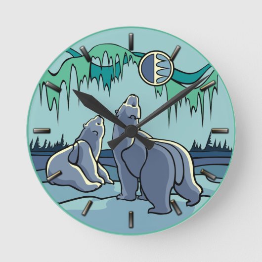 北極熊時計先住民カッコいいベアアートウォール時計 ラウンド壁時計 (正面)