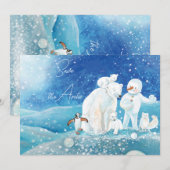 北極熊、フクロウ、ペンギン&雪だるまが北極を救う 招待状 (正面/裏面)