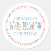 北極特別配達かわいい初めてのクリスマス ラウンドシール (正面)