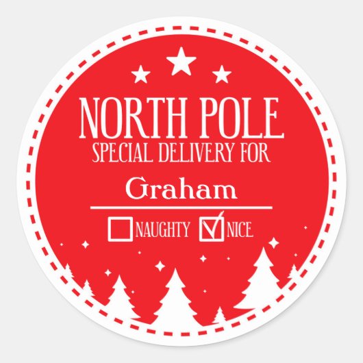 北極特別配達クリスマスススススクエアスティック ラウンドシール (正面)