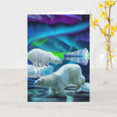 北極白くま及びオーロラの芸術の挨拶状 カード (黄色い花)