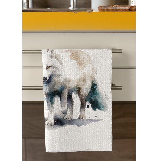 北極美しい：冬のキツネカスタム キッチンタオル