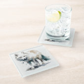 北極美しい：冬キツネ ガラスコースター (アングル)