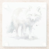 北極美しい：冬キツネ ガラスコースター (裏面)