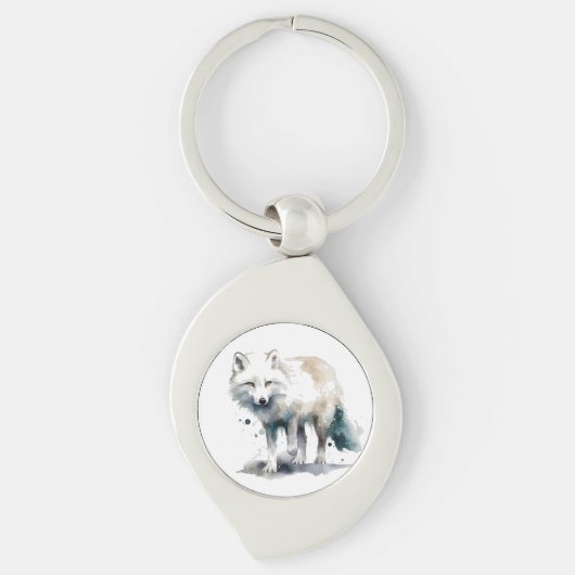 北極美しい：冬キツネ キーホルダー (正面)