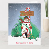 北極雪だるまドラゴンペンギンクリスマス カード (正面)