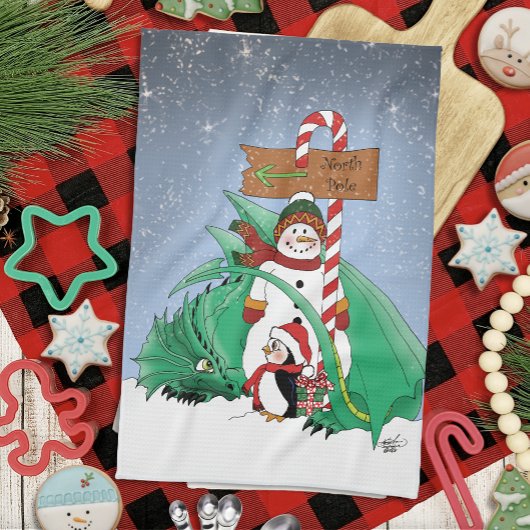 北極雪だるまドラゴンペンギンクリスマス キッチンタオル