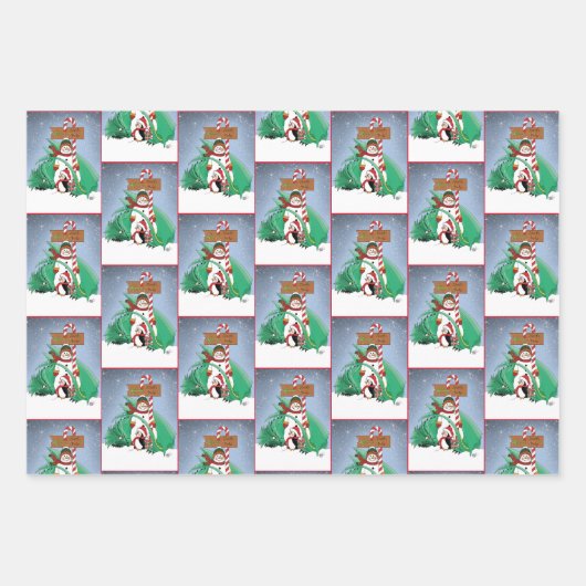 北極雪だるまドラゴンペンギンクリスマス ラッピングペーパーシート (正面3)