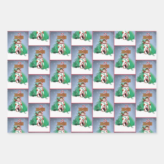 北極雪だるまドラゴンペンギンクリスマス ラッピングペーパーシート (正面2)