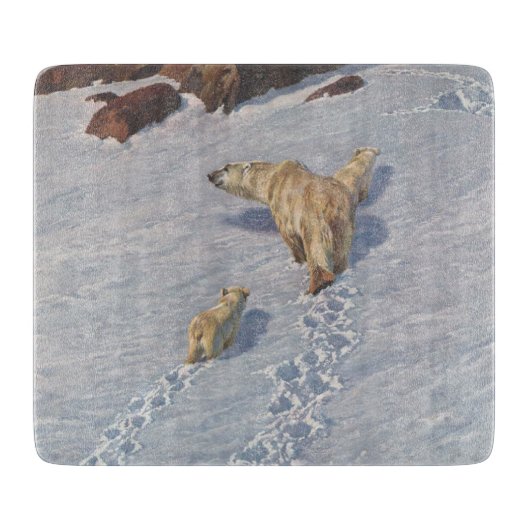 北極雪の北極熊の家族 カッティングボード (正面)