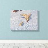 北極雪の北極熊の家族 キャンバスプリント (インサイチュ (ウッドフロア))