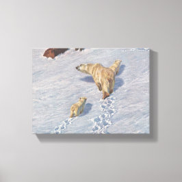 北極雪の北極熊の家族 キャンバスプリント