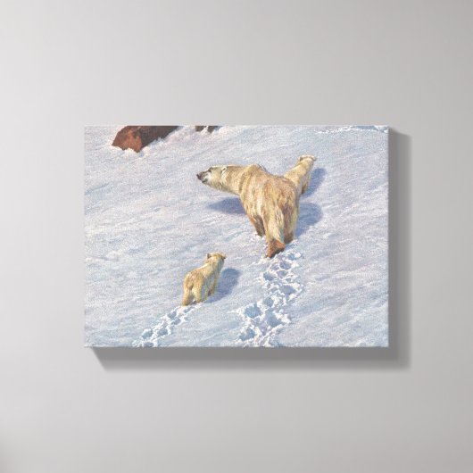 北極雪の北極熊の家族 キャンバスプリント (正面)