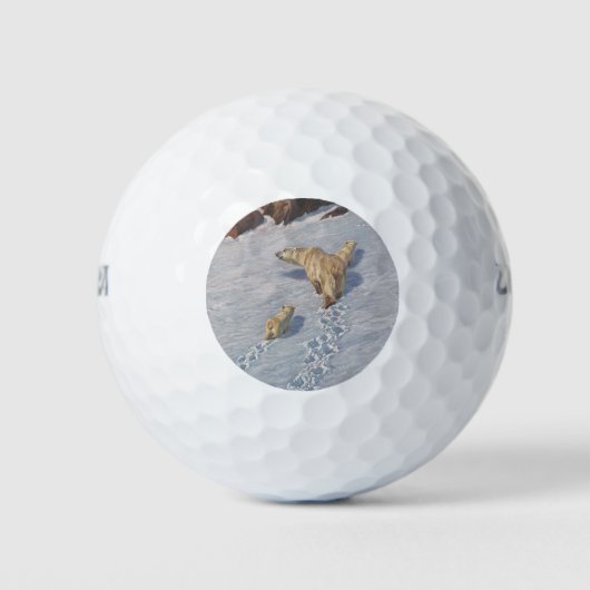 北極雪の北極熊の家族 ゴルフボール (正面)