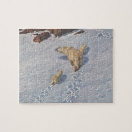 北極雪の北極熊の家族 ジグソーパズル