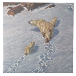 北極雪の北極熊の家族 タイル