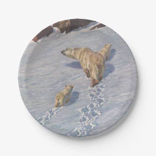 北極雪の北極熊の家族 ペーパープレート (正面)