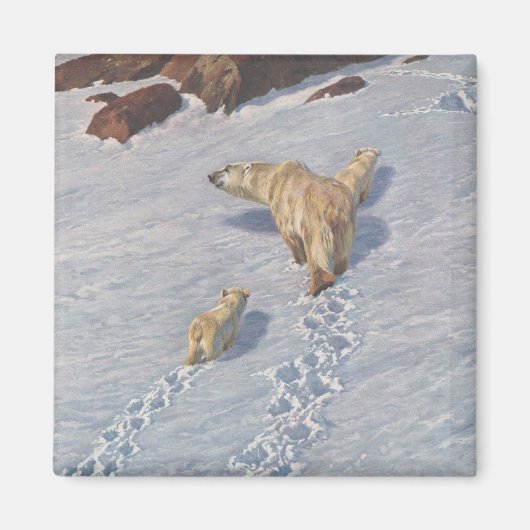 北極雪の北極熊の家族 マグネット (正面)