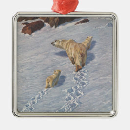北極雪の北極熊の家族 メタルオーナメント