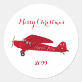 北極飛行機クリスマスパッケージギフトステッカー ラウンドシール (正面)
