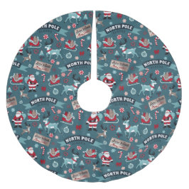 北極魔法— Santa & Reindeer Christmas Spir ブラッシュドポリエステルツリースカート