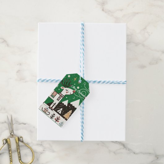 北欧おもしろいトナカイ模様 ギフトタグ (より糸付き)