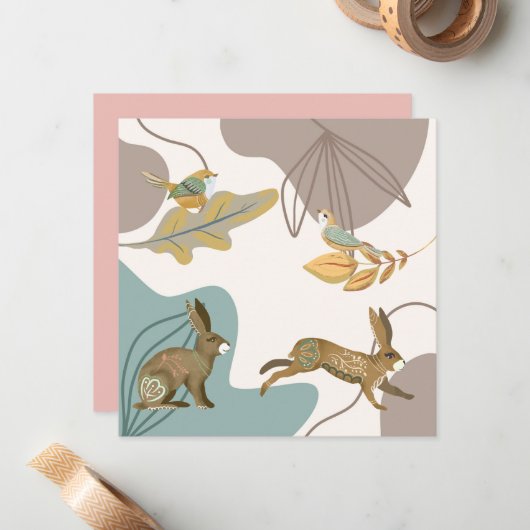 北欧のウサギ空白のと鳥 ノートカード (正面/裏面インサイチュ)