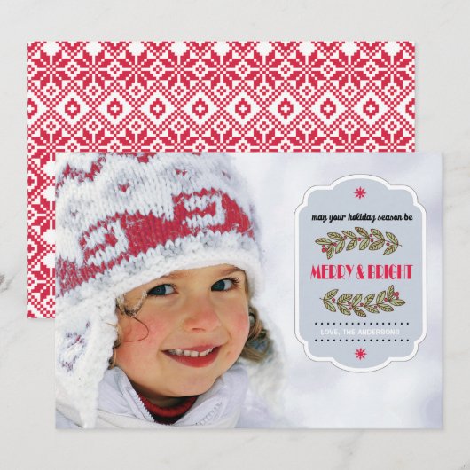 北欧のスノーフレーク模様クリスマスフォトカード シーズンカード (正面/裏面)