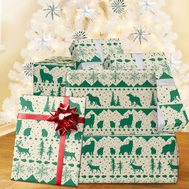 北欧のセーターグリーン冬の動物クリーミーベージュ ラッピングペーパー