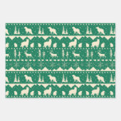北欧のセーターフォレストグリーンベージュウィンターアニマルズ ラッピングペーパーシート (正面)