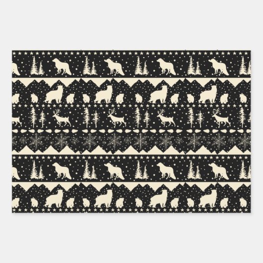 北欧のセーターベージュグリーンプライド冬の動物 ラッピングペーパーシート (正面3)
