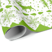北欧のセーター白とライムグリーンの冬の動物 ラッピングペーパー (ロールコーナー)