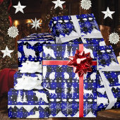 北欧のセーター青い水牛の格子冬の動物 ラッピングペーパー